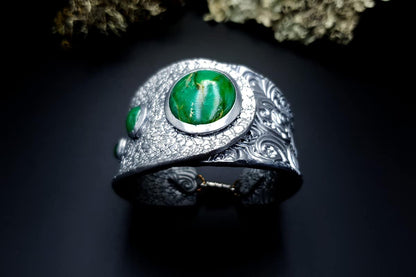 Bracelet Cuff Faux Silver And Jade #2 Bracelet SweetyBijou Jewelry   