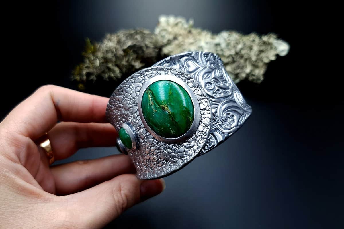 Bracelet Cuff Faux Silver And Jade #2 Bracelet SweetyBijou Jewelry   