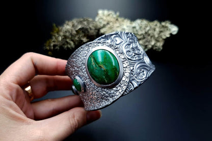 Bracelet Cuff Faux Silver And Jade #2 Bracelet SweetyBijou Jewelry   