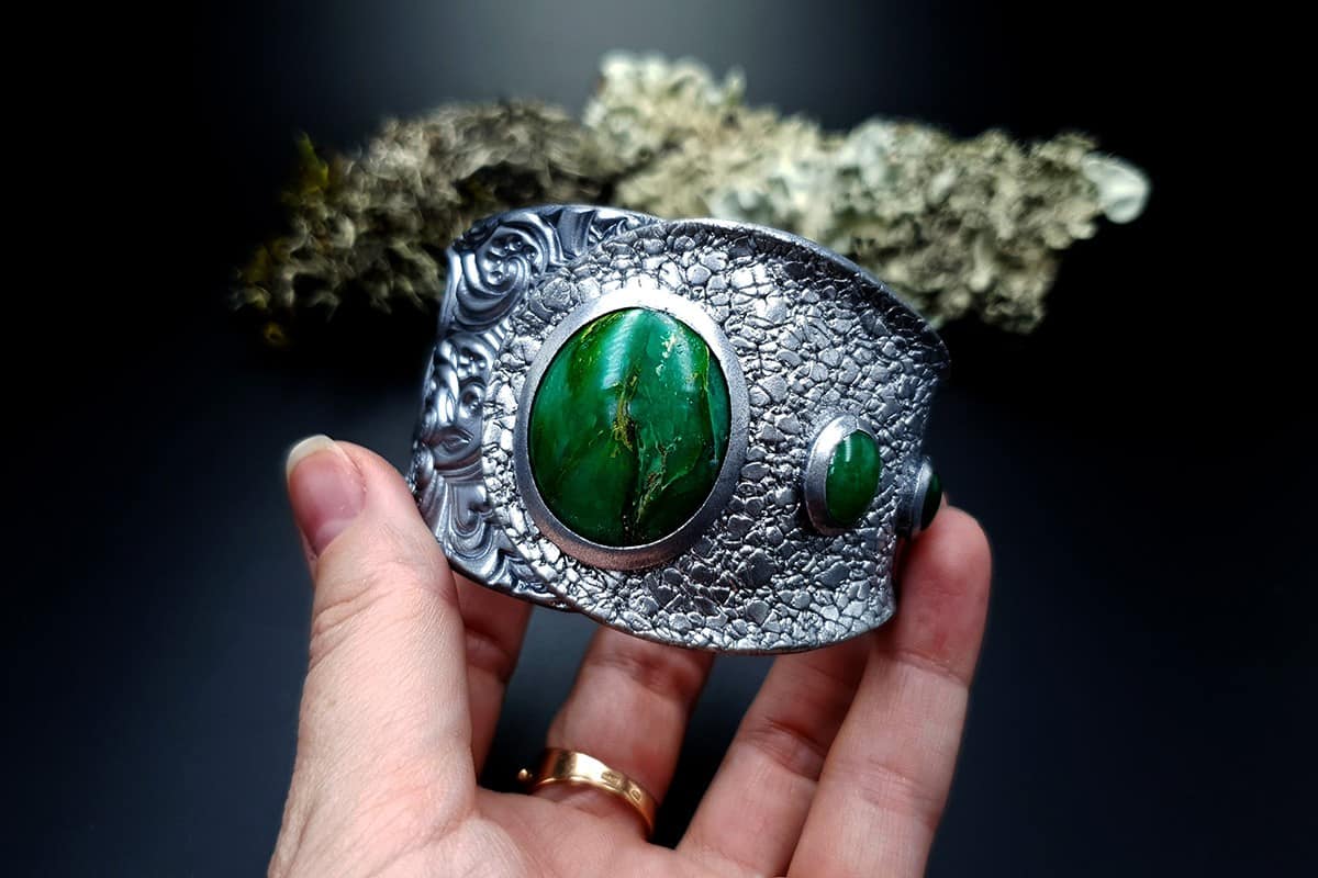 Bracelet Cuff Faux Silver And Jade #2 Bracelet SweetyBijou Jewelry   