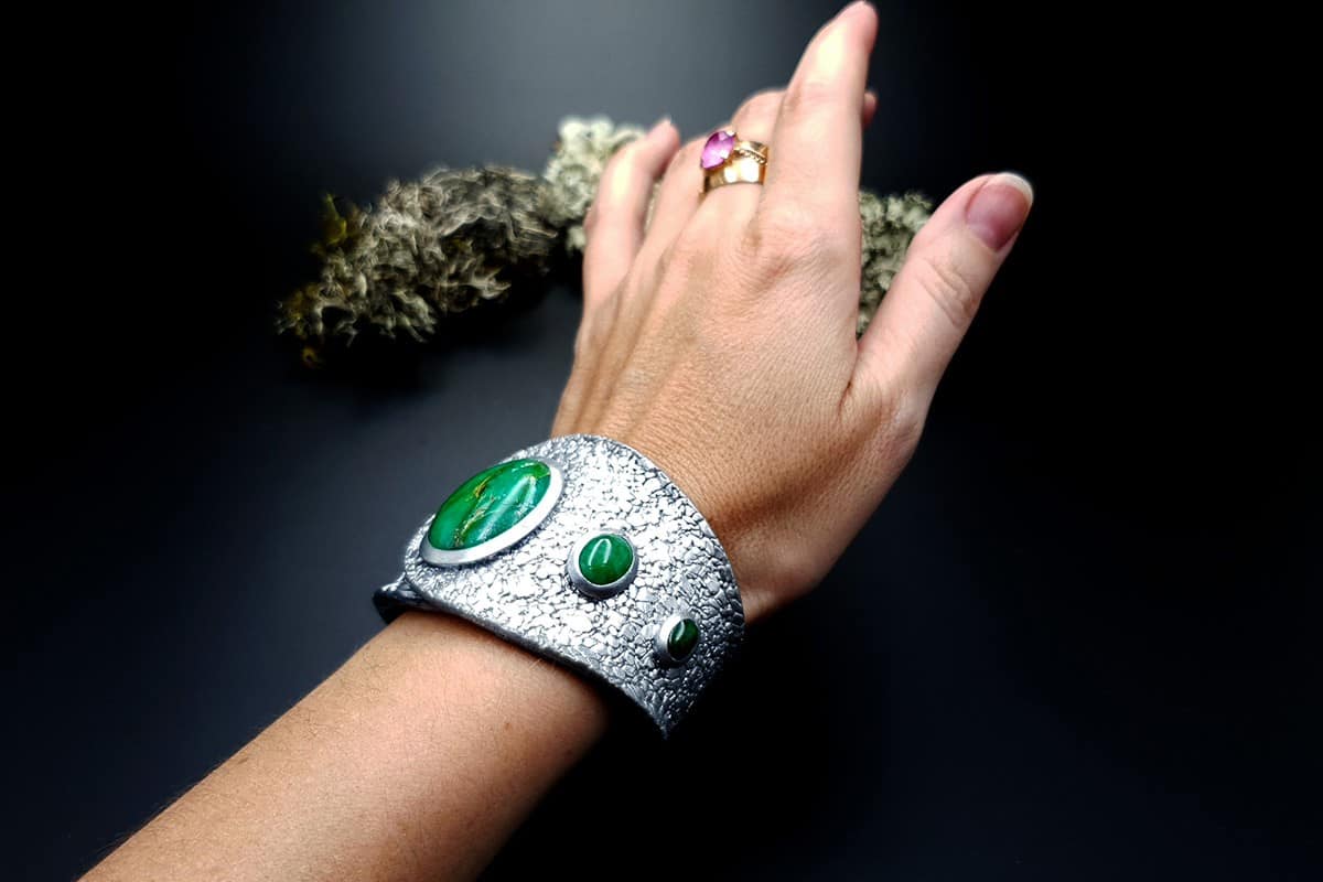 Bracelet Cuff Faux Silver And Jade #2 Bracelet SweetyBijou Jewelry   