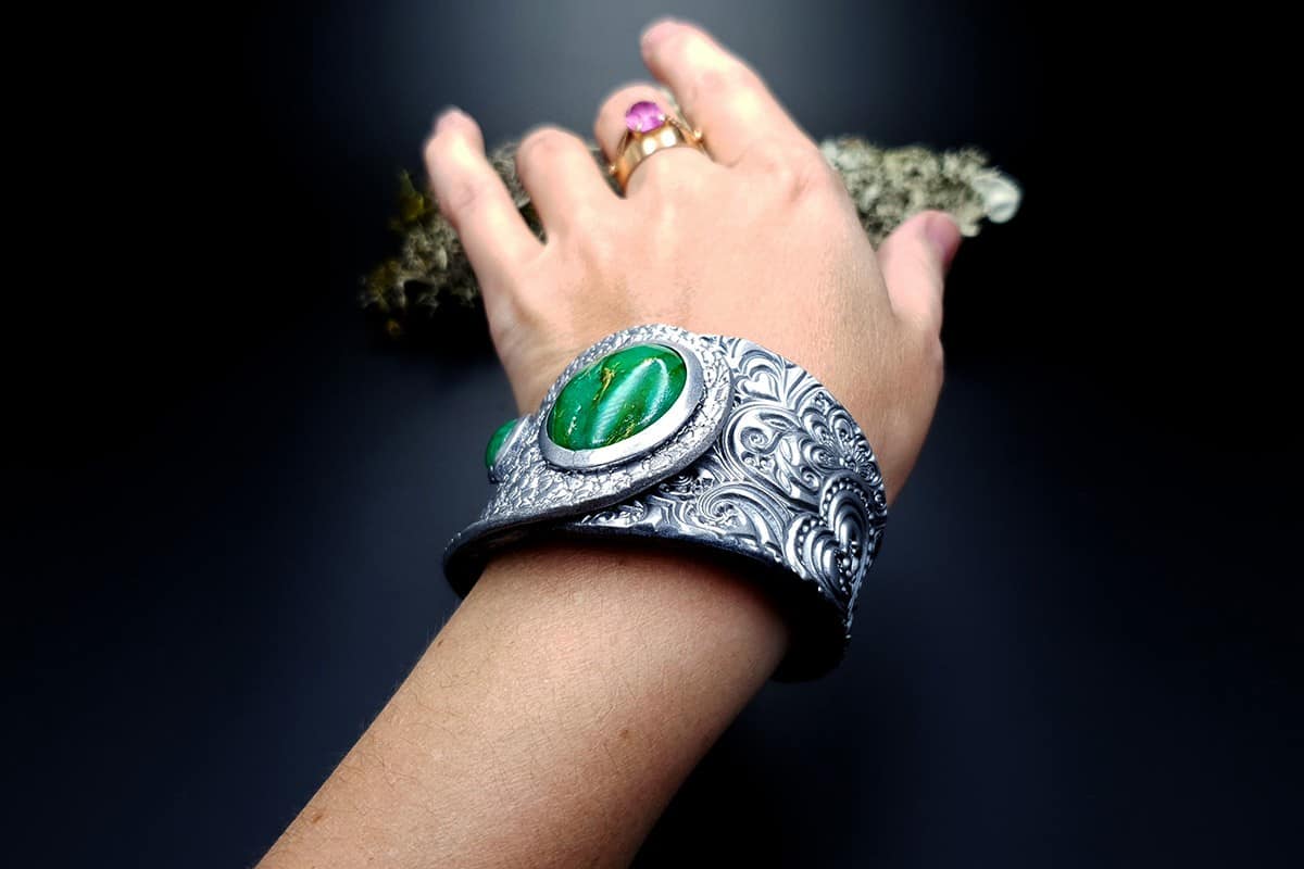 Bracelet Cuff Faux Silver And Jade #2 Bracelet SweetyBijou Jewelry   