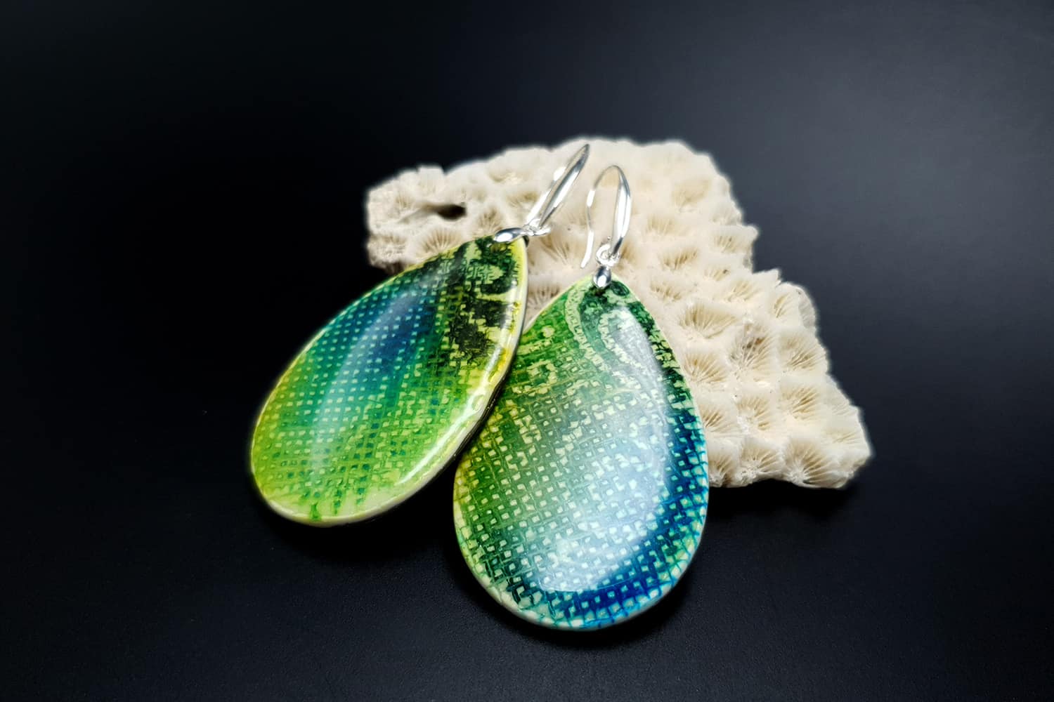 "Embroidery" Faux Ceramic Earrings Earrings SweetyBijou Jewelry   