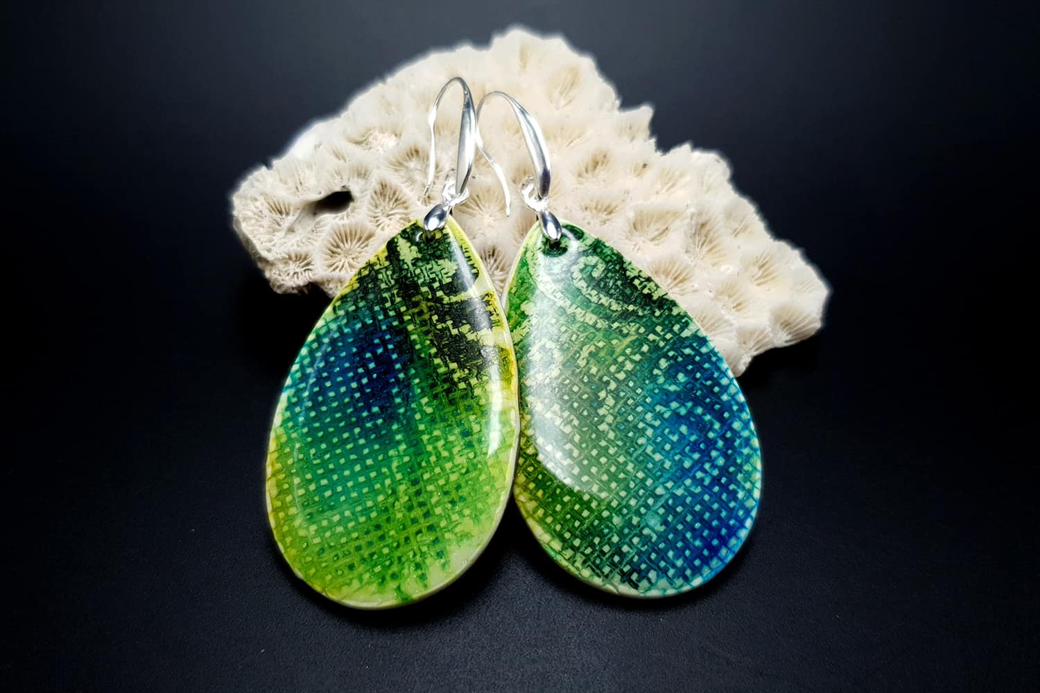 "Embroidery" Faux Ceramic Earrings Earrings SweetyBijou Jewelry   