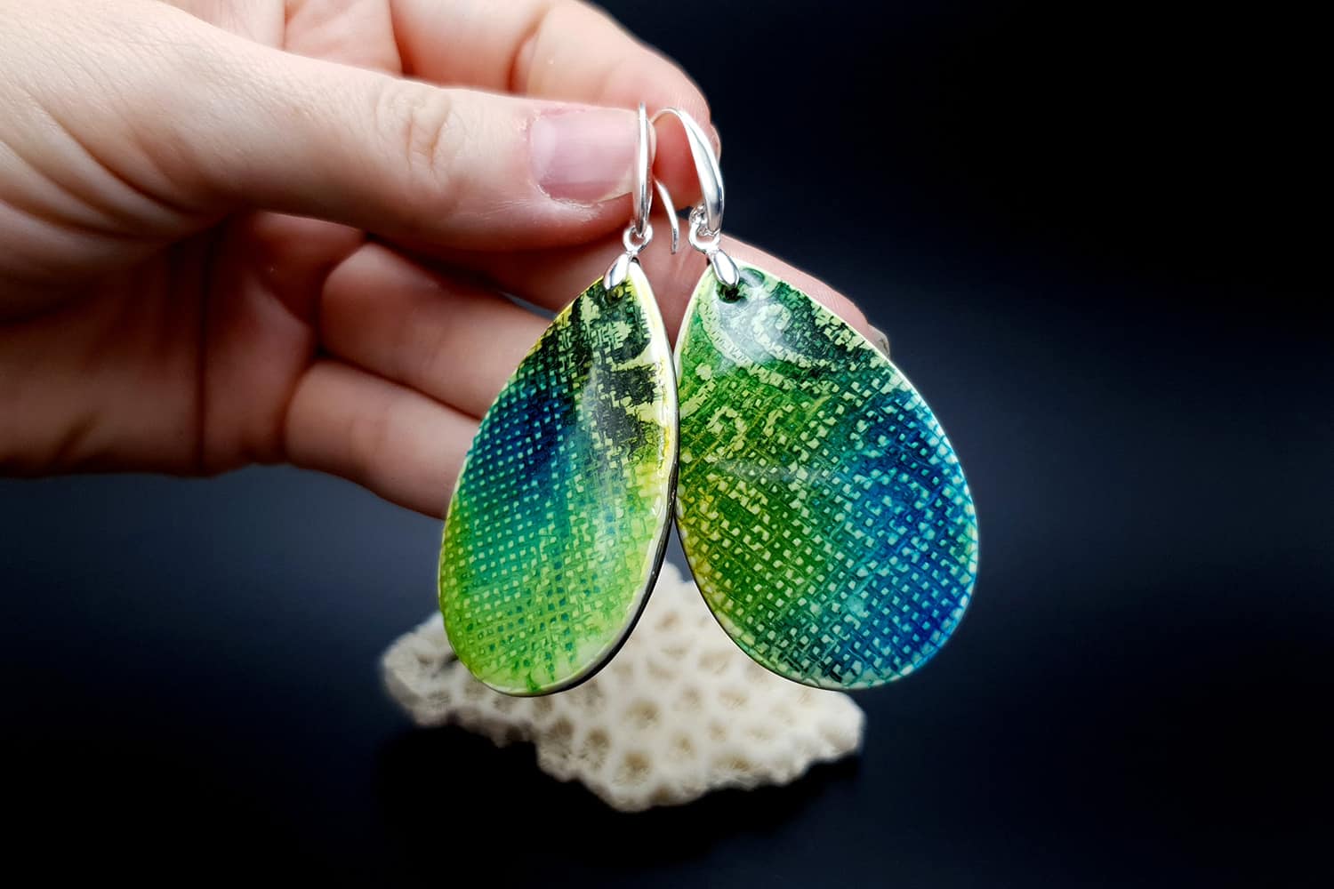 "Embroidery" Faux Ceramic Earrings Earrings SweetyBijou Jewelry   