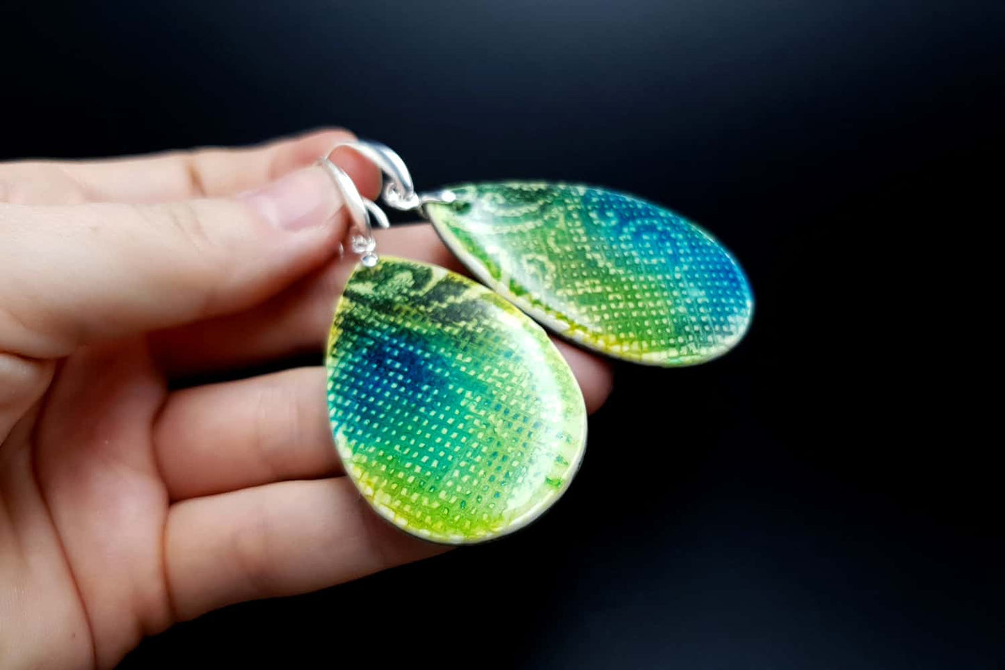 "Embroidery" Faux Ceramic Earrings Earrings SweetyBijou Jewelry   