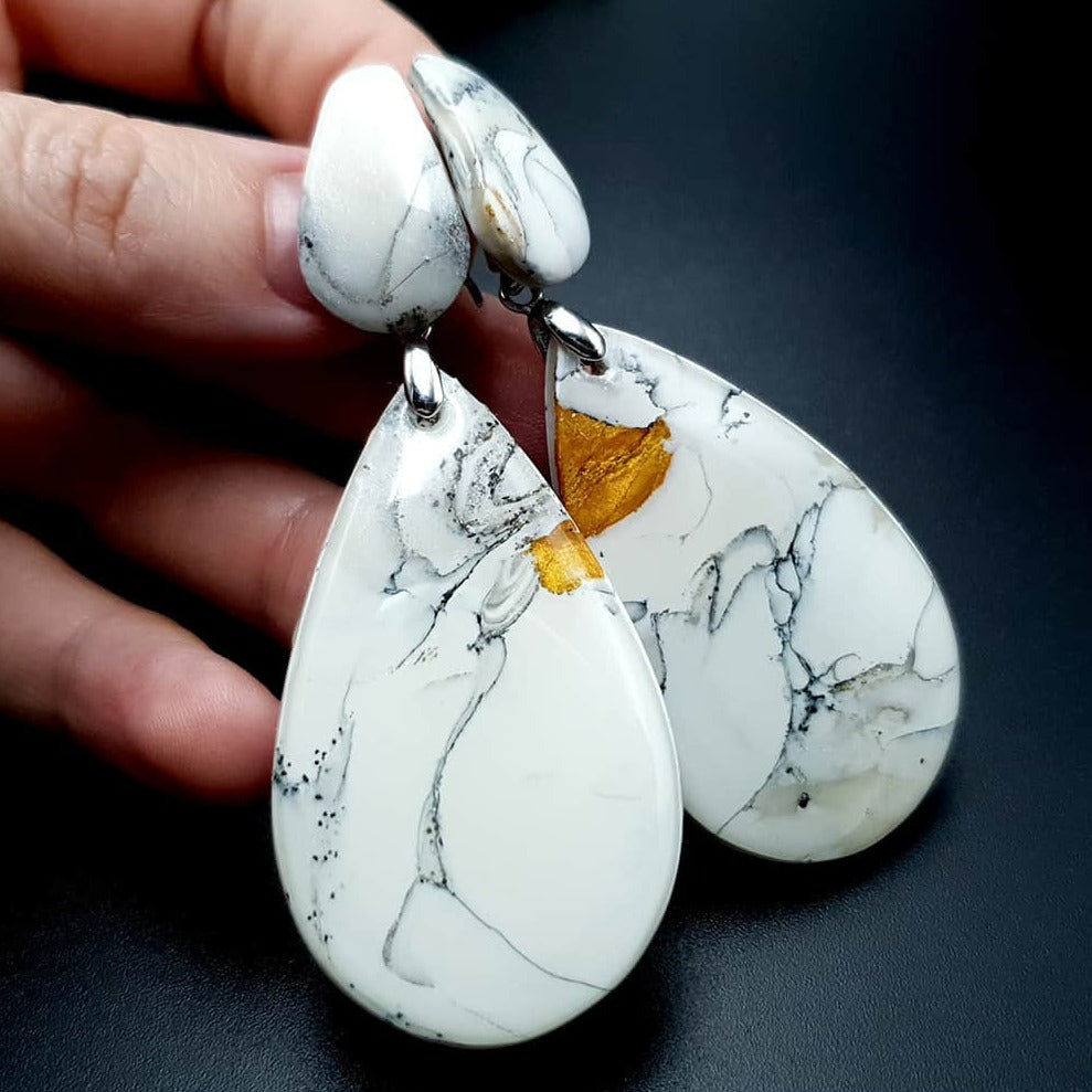 "White Marble" Faux marble earrings Earrings SweetyBijou Jewelry Default Title  