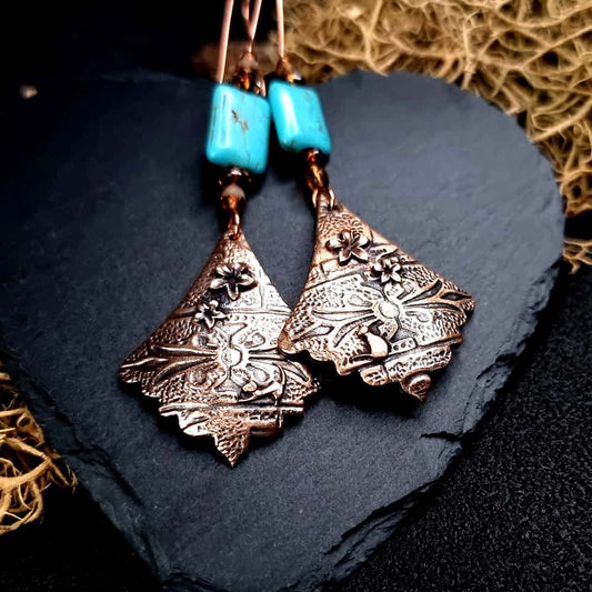 Amazing Bronze Long Earrings with cats and flowers Earrings SweetyBijou Jewelry Default Title  