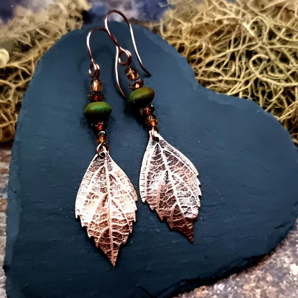 Amazing Copper Long Earrings with Leafs Earrings SweetyBijou Jewelry   