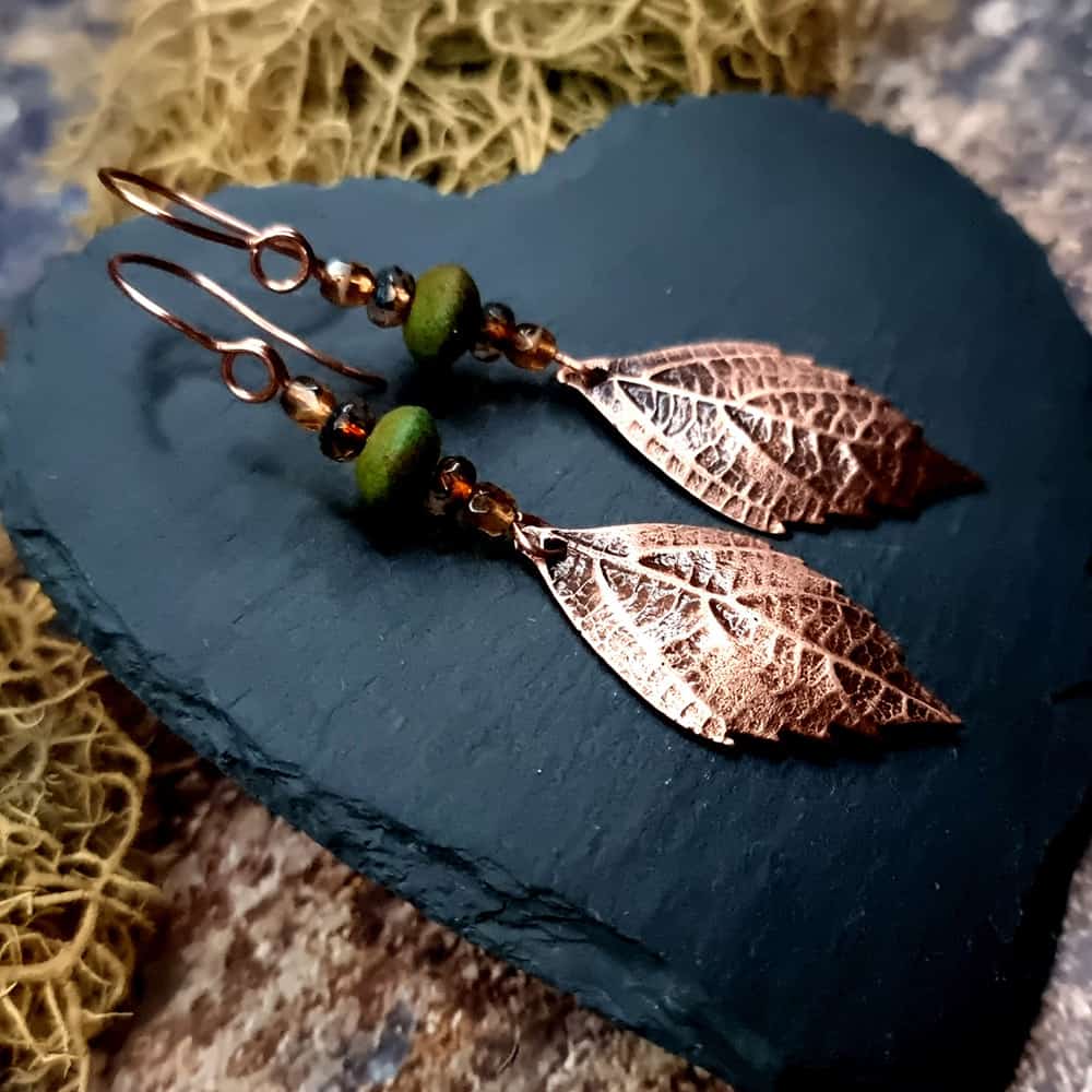 Amazing Copper Long Earrings with Leafs Earrings SweetyBijou Jewelry   