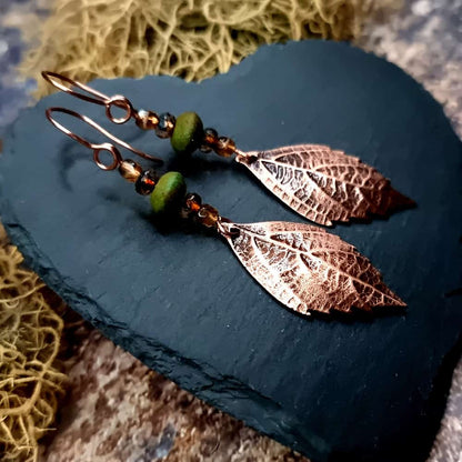 Amazing Copper Long Earrings with Leafs Earrings SweetyBijou Jewelry   