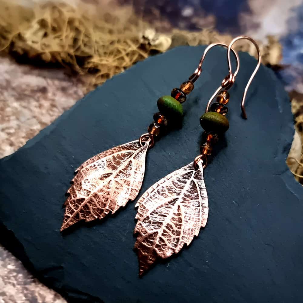Amazing Copper Long Earrings with Leafs Earrings SweetyBijou Jewelry   