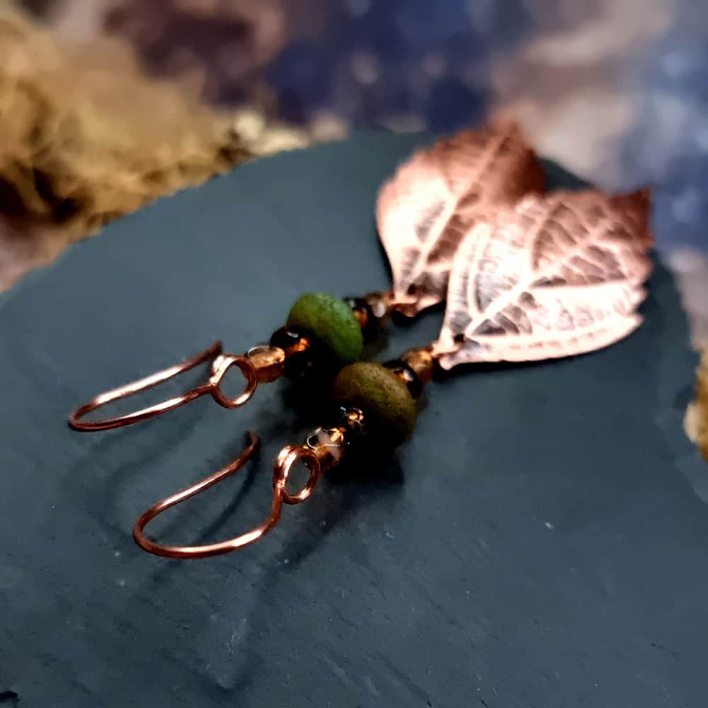 Amazing Copper Long Earrings with Leafs Earrings SweetyBijou Jewelry   