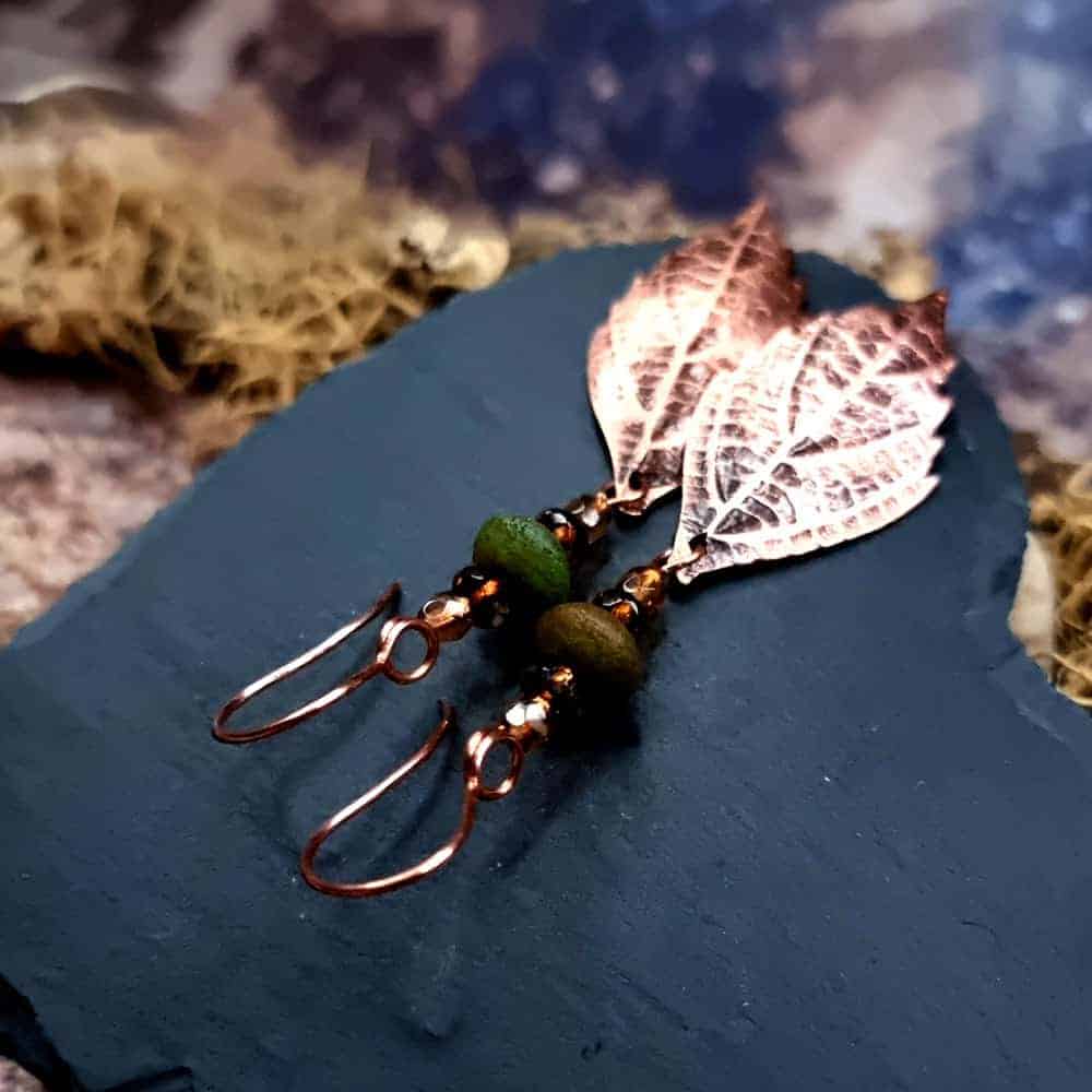 Amazing Copper Long Earrings with Leafs Earrings SweetyBijou Jewelry   