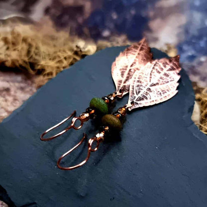 Amazing Copper Long Earrings with Leafs Earrings SweetyBijou Jewelry   