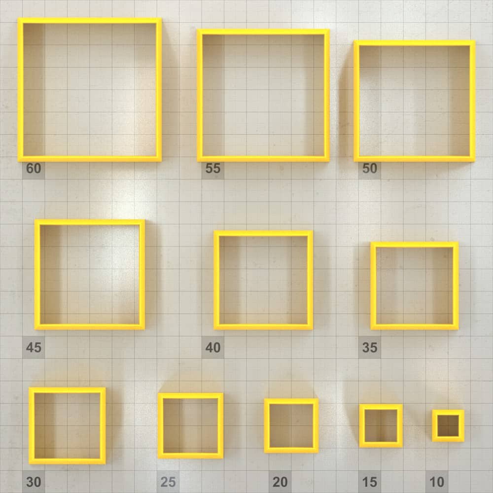 Square polymer clay cutters, graduated set of 11