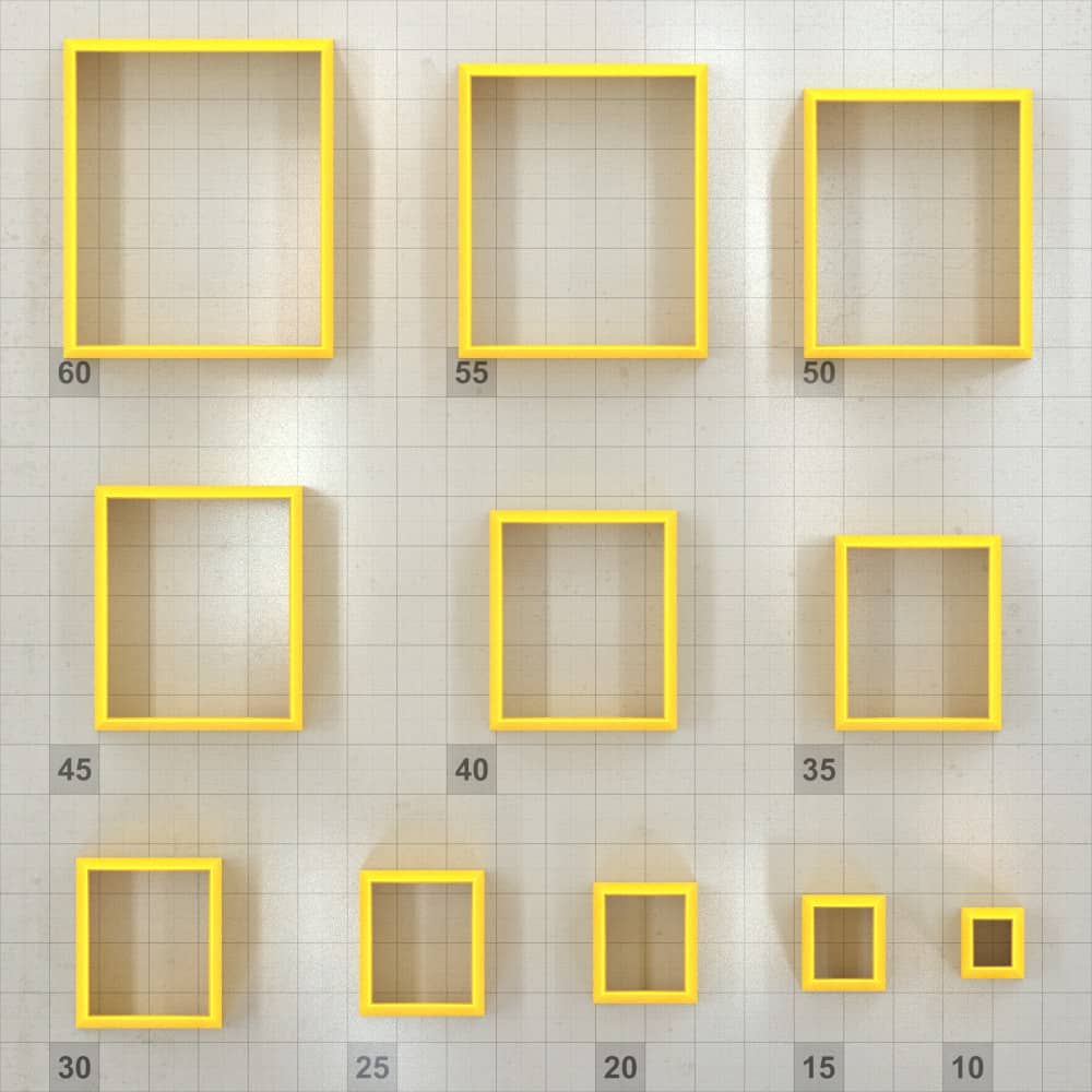 Rectangle 6:5 polymer clay cutters, graduated set of 11