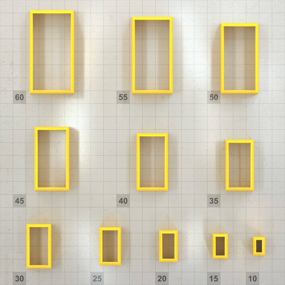 Rectangle 6:3 polymer clay cutters, graduated set of 11