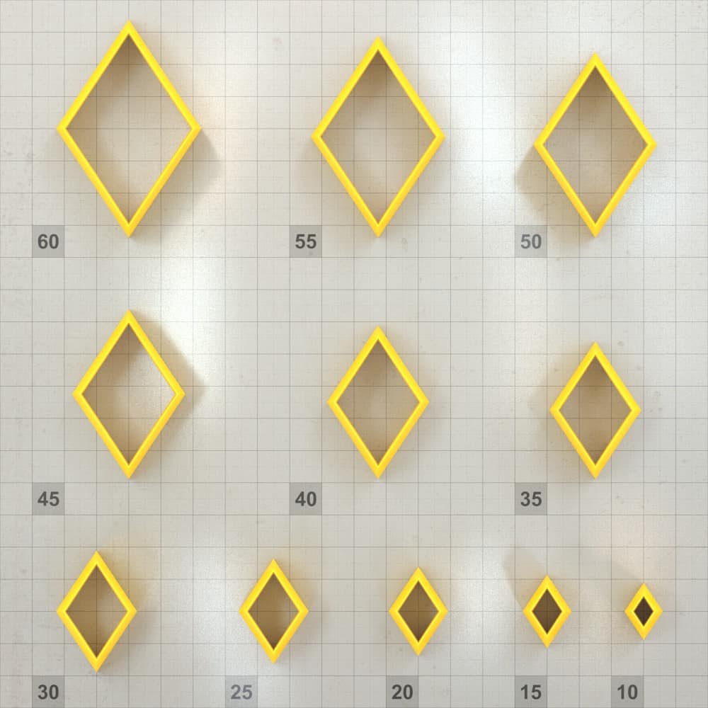 Diamond 6:4 polymer clay cutters, graduated set of 11