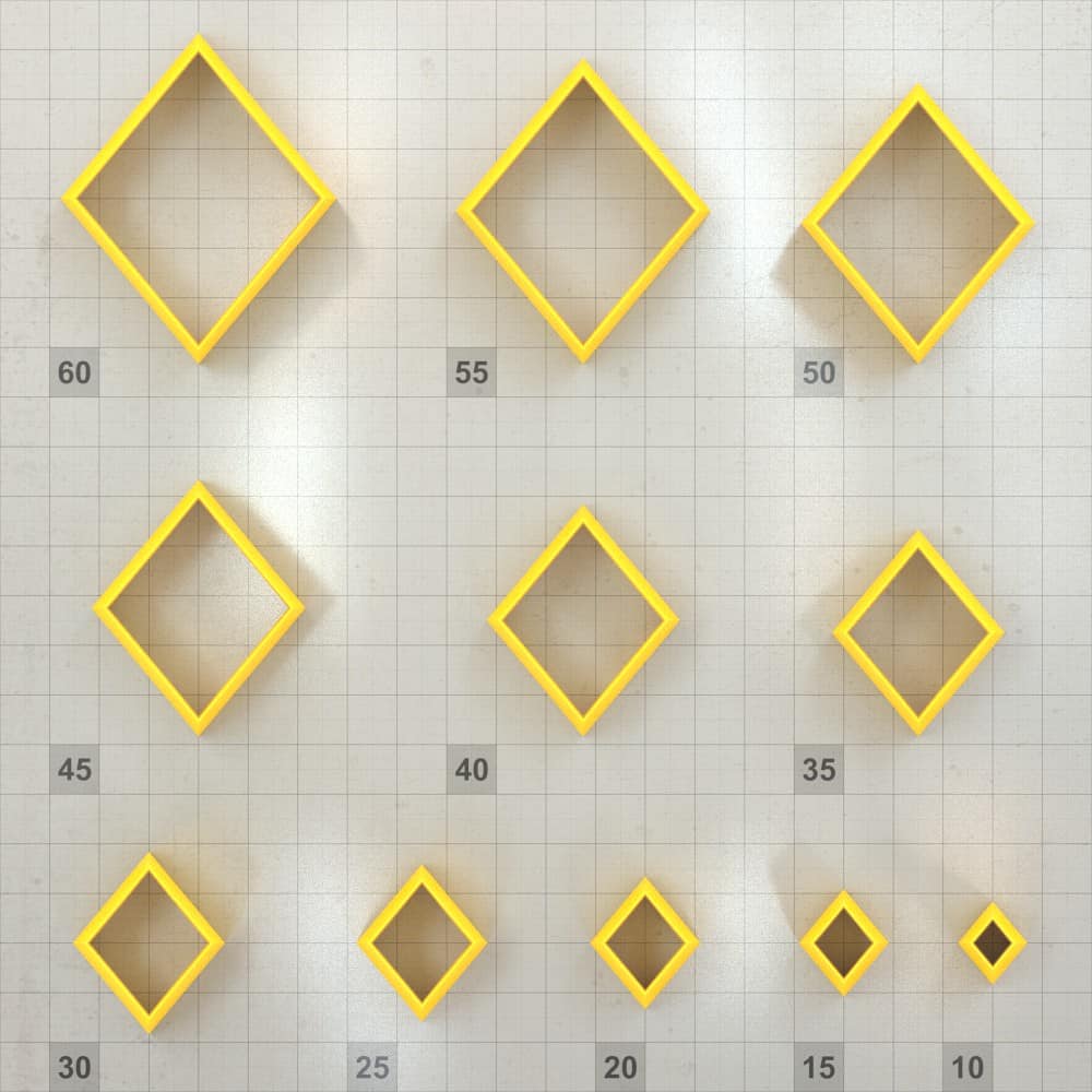 Diamond 6:5 polymer clay cutters, graduated set of 11