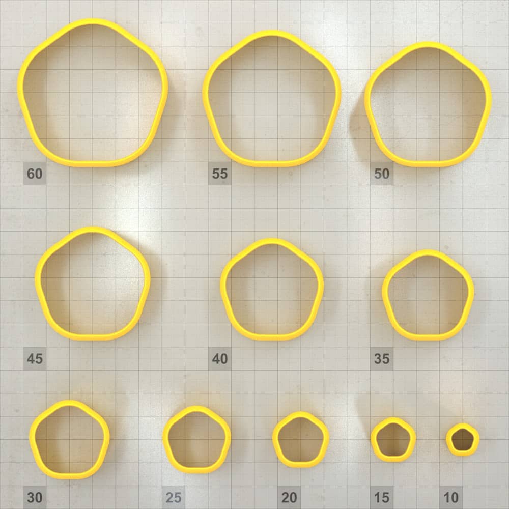 Pentagon Extra-Rounded polymer clay cutters, graduated set of 11