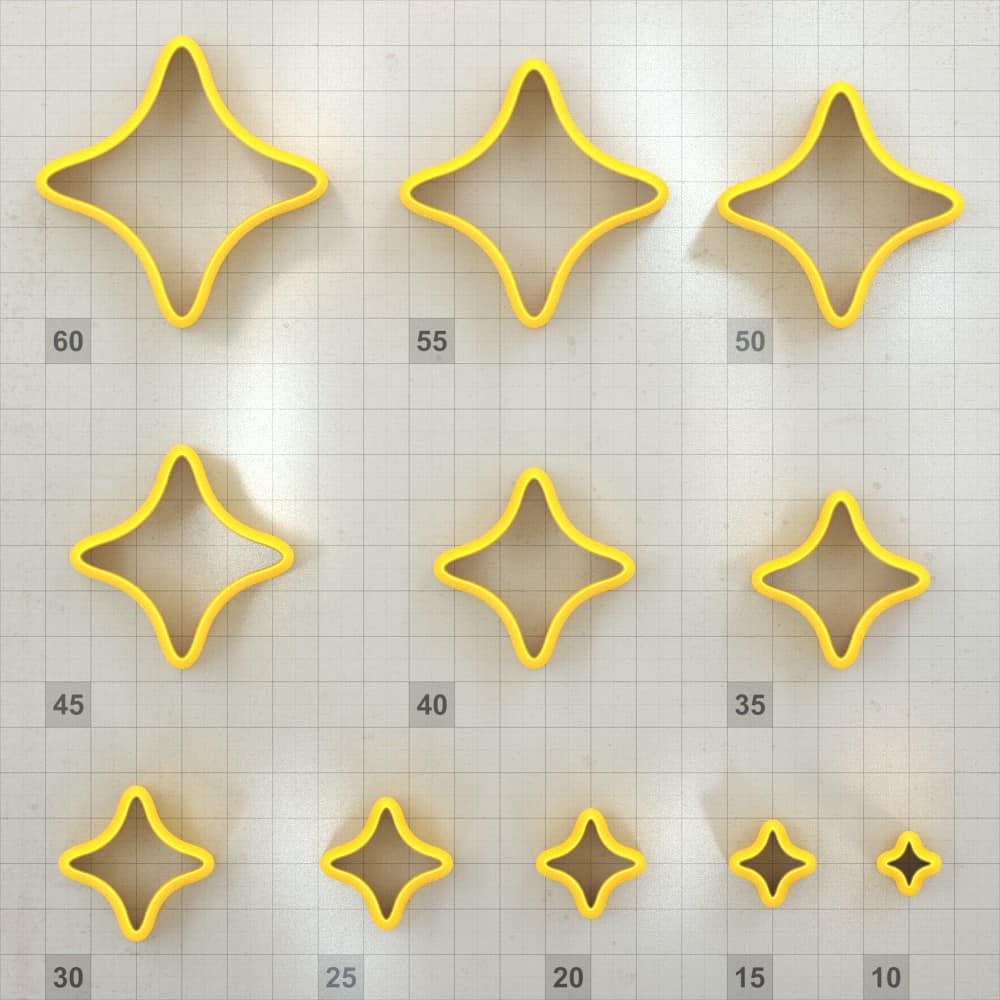 Star 4-Pointed, Smooth - Set of 11 Polymer Clay Cutter Plastic Cutters SweetyBijou Tools   