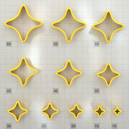 Star 4-Pointed, Smooth - Set of 11 Polymer Clay Cutter Plastic Cutters SweetyBijou Tools   