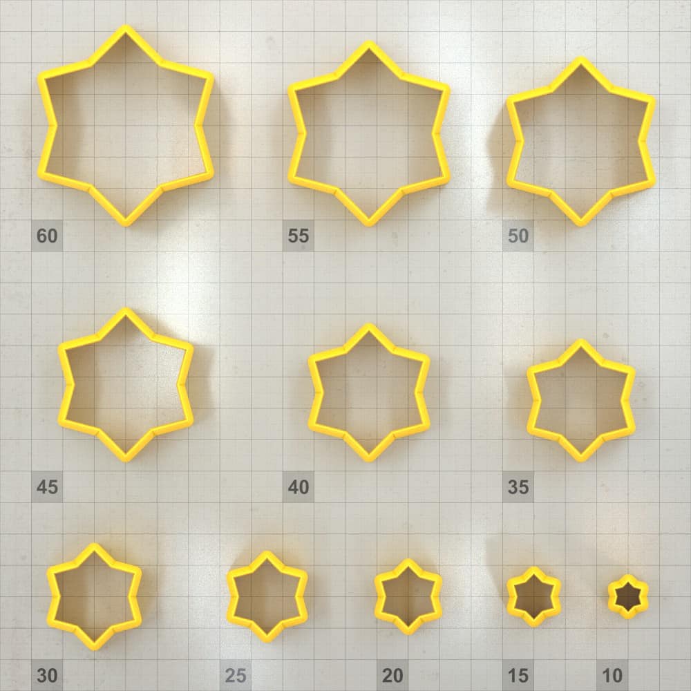 Wide 6-pointed star polymer clay cutters, graduated set of 11