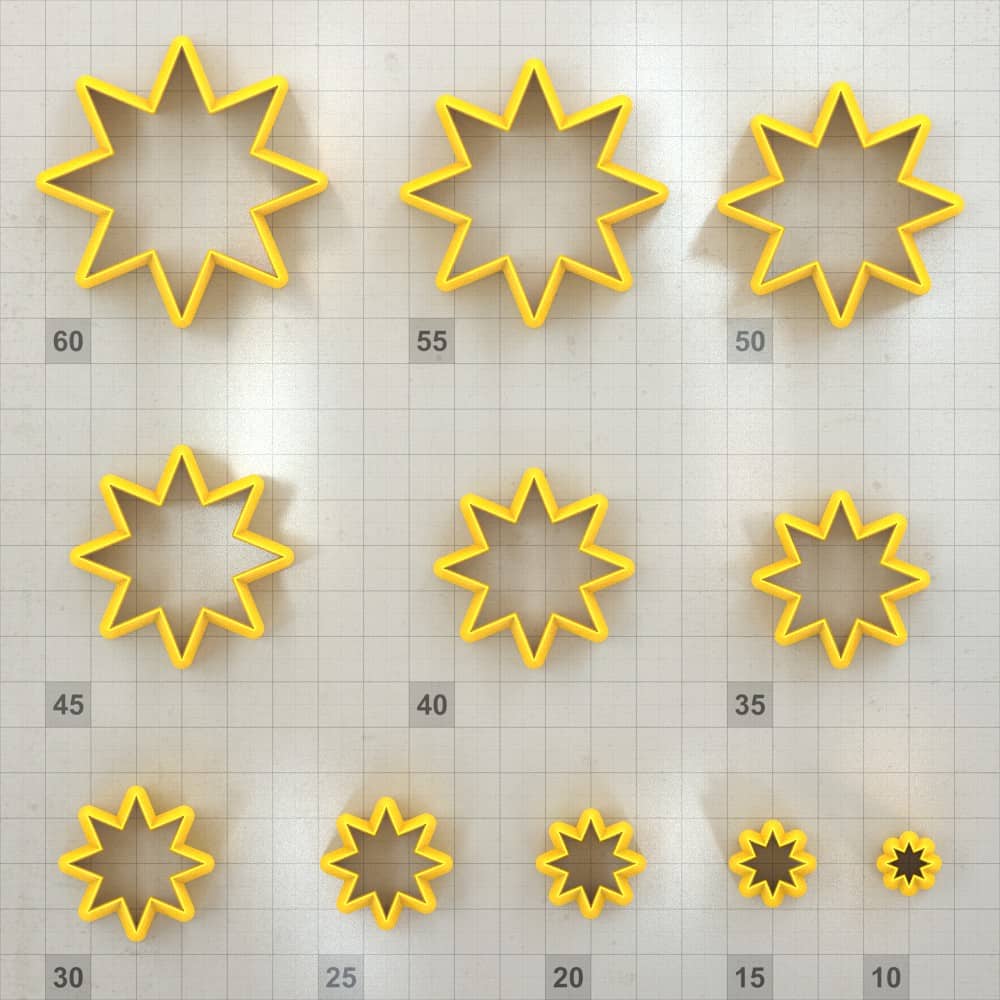 Tiny 8-pointed star polymer clay cutters, graduated set of 11