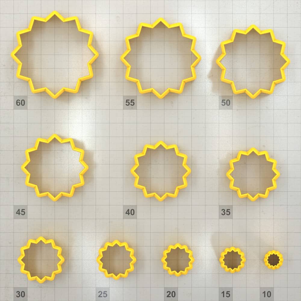 12-pointed star polymer clay cutters, graduated set of 11