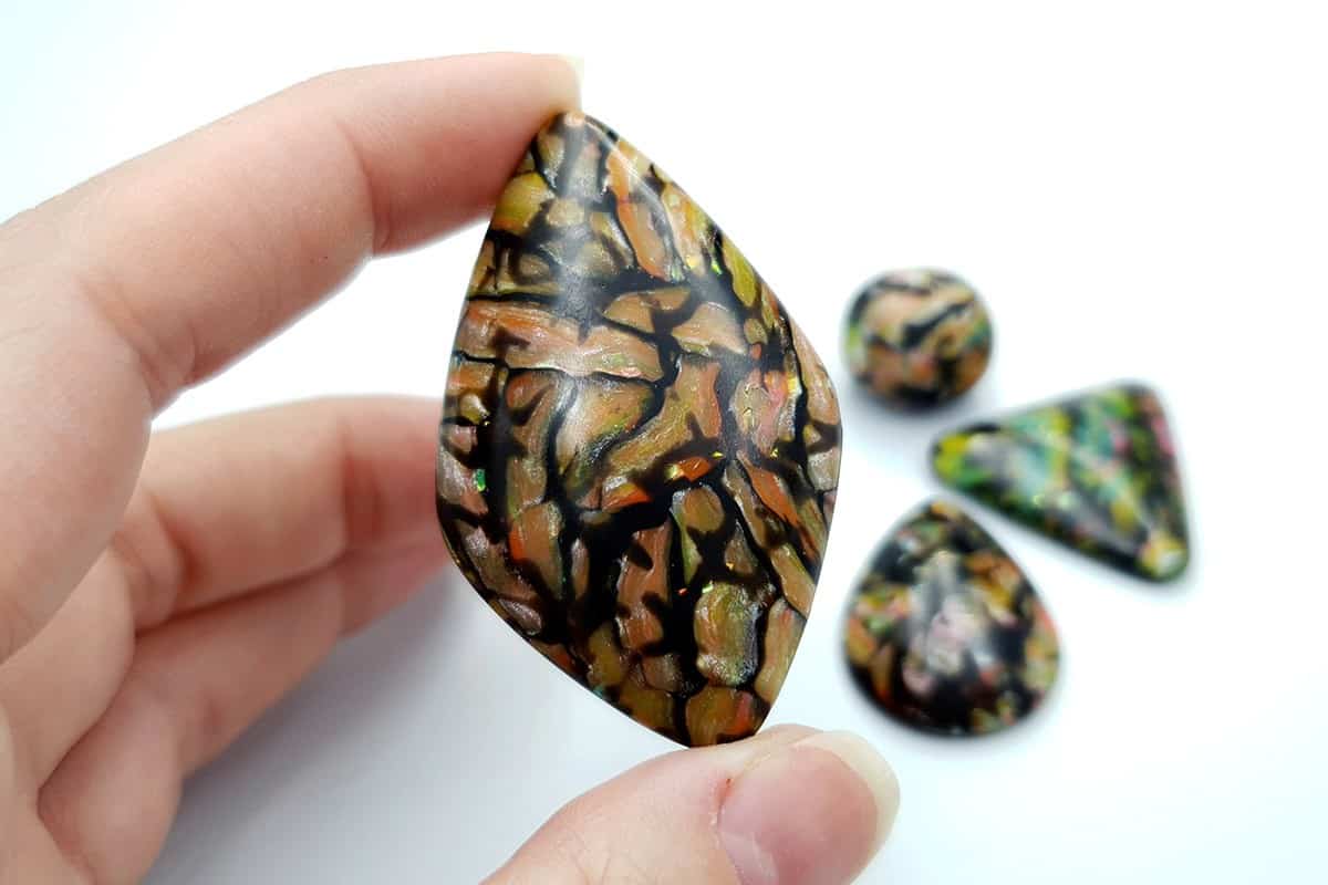 Faux Boulder Opal Stone 4 cabochons Cabochons SweetyBijou Cabochons   