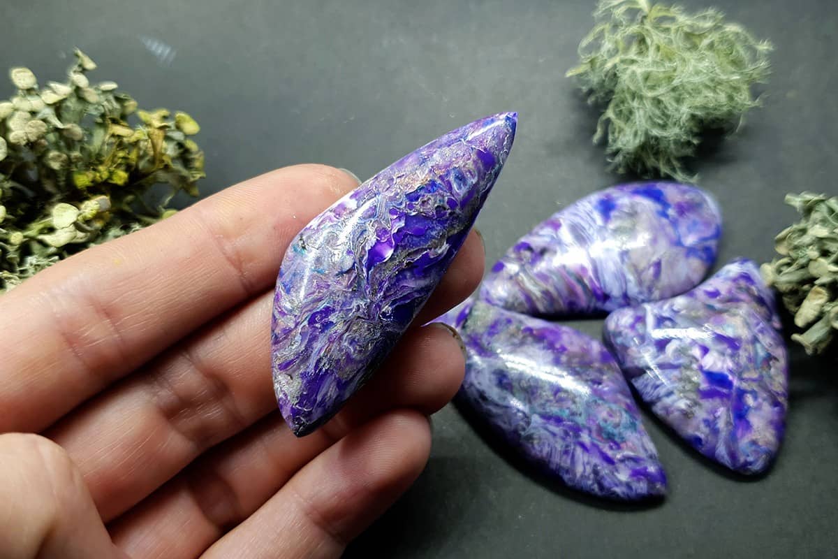 4 cabochons set faux charoite stone Cabochons SweetyBijou Cabochons   