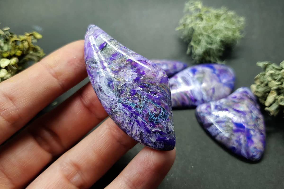 4 cabochons set faux charoite stone Cabochons SweetyBijou Cabochons   