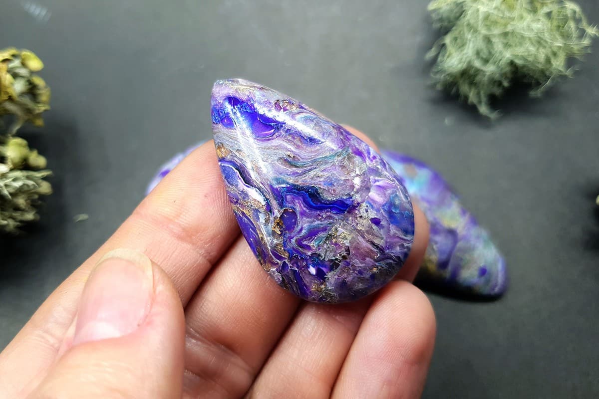 4 cabochons faux charoite stone from polymer clay Cabochons SweetyBijou Cabochons   