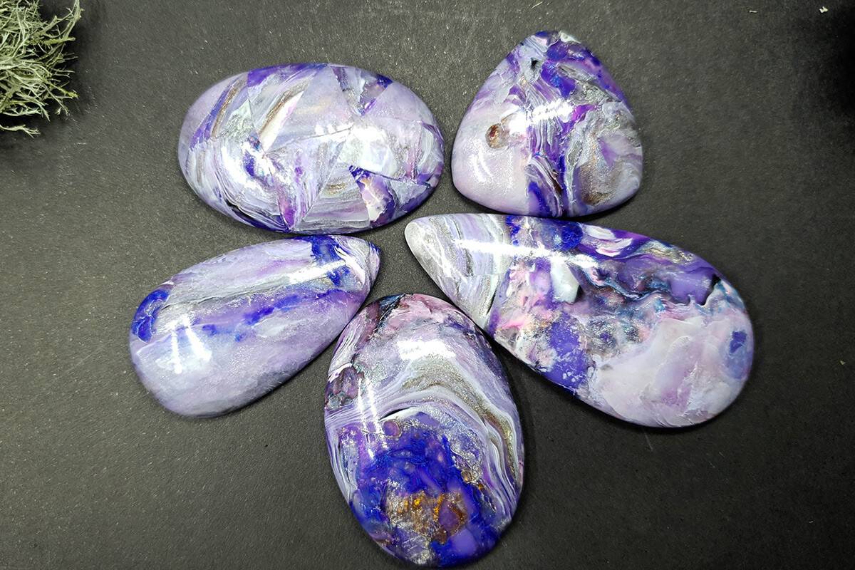 Faux Charoite clay stone 5 cabochons Cabochons SweetyBijou Cabochons   