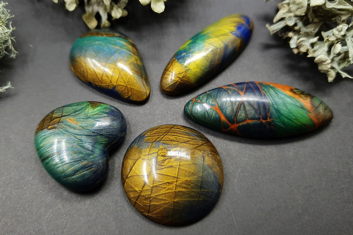 Faux Labradorite Stones, 5 cabochons Cabochons SweetyBijou Cabochons   