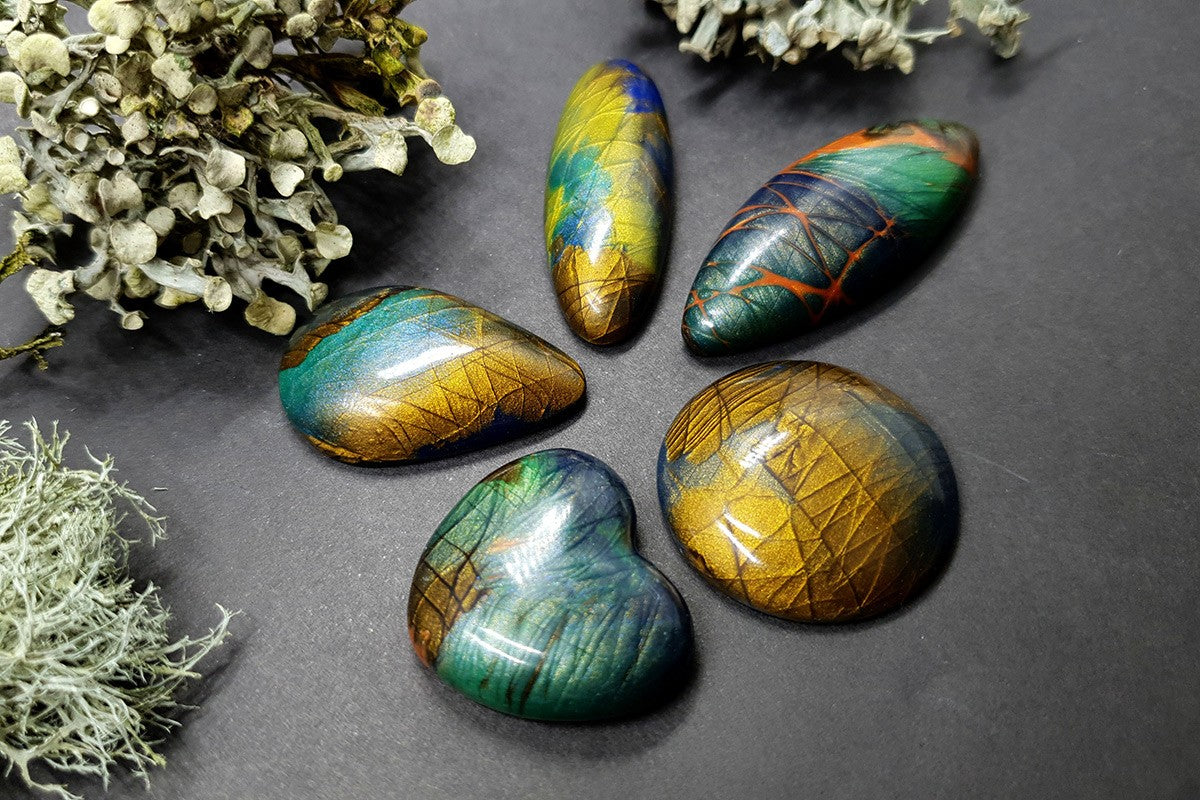 Faux Labradorite Stones, 5 cabochons Cabochons SweetyBijou Cabochons   
