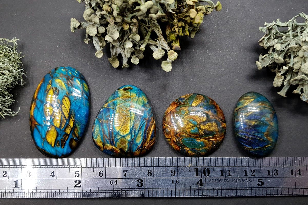 4 cabochons Faux Labradorite Stone, Polymer Clay Cabochons SweetyBijou Cabochons   