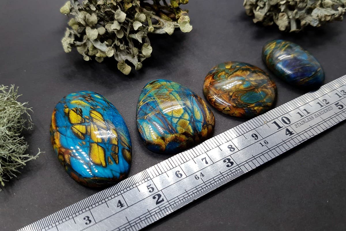 4 cabochons Faux Labradorite Stone, Polymer Clay Cabochons SweetyBijou Cabochons   
