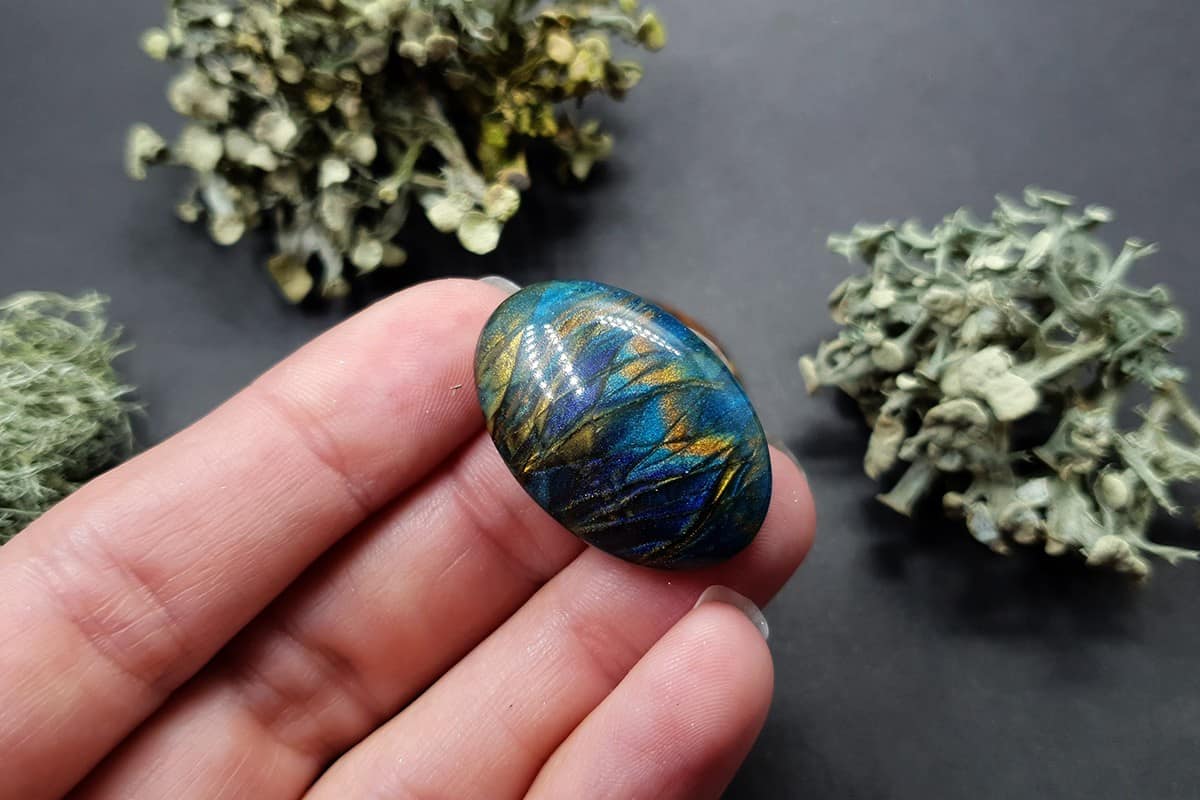 4 cabochons Faux Labradorite Stone, Polymer Clay Cabochons SweetyBijou Cabochons   