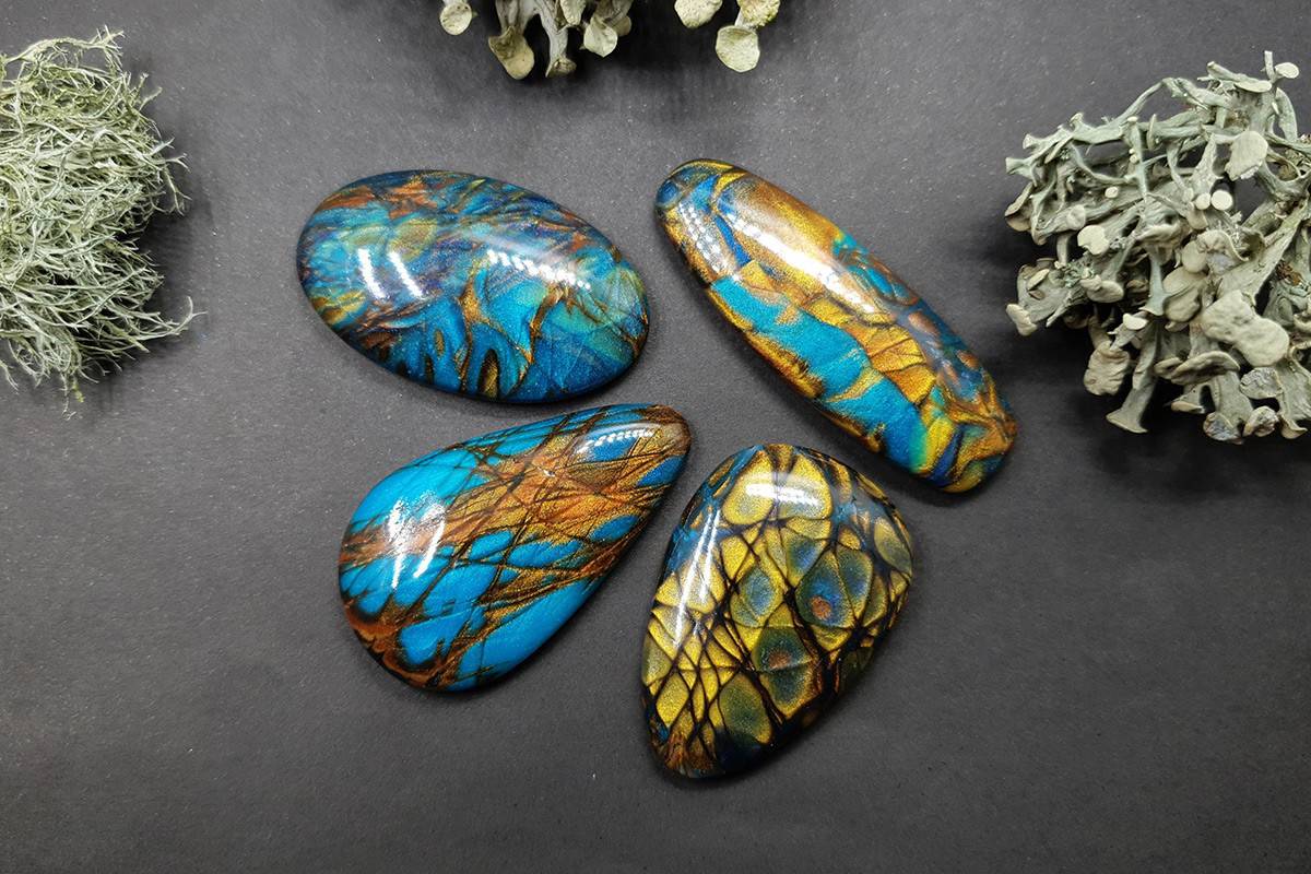4 cabochons Faux Labradorite Stones, Polymer Clay Cabochons SweetyBijou Cabochons   