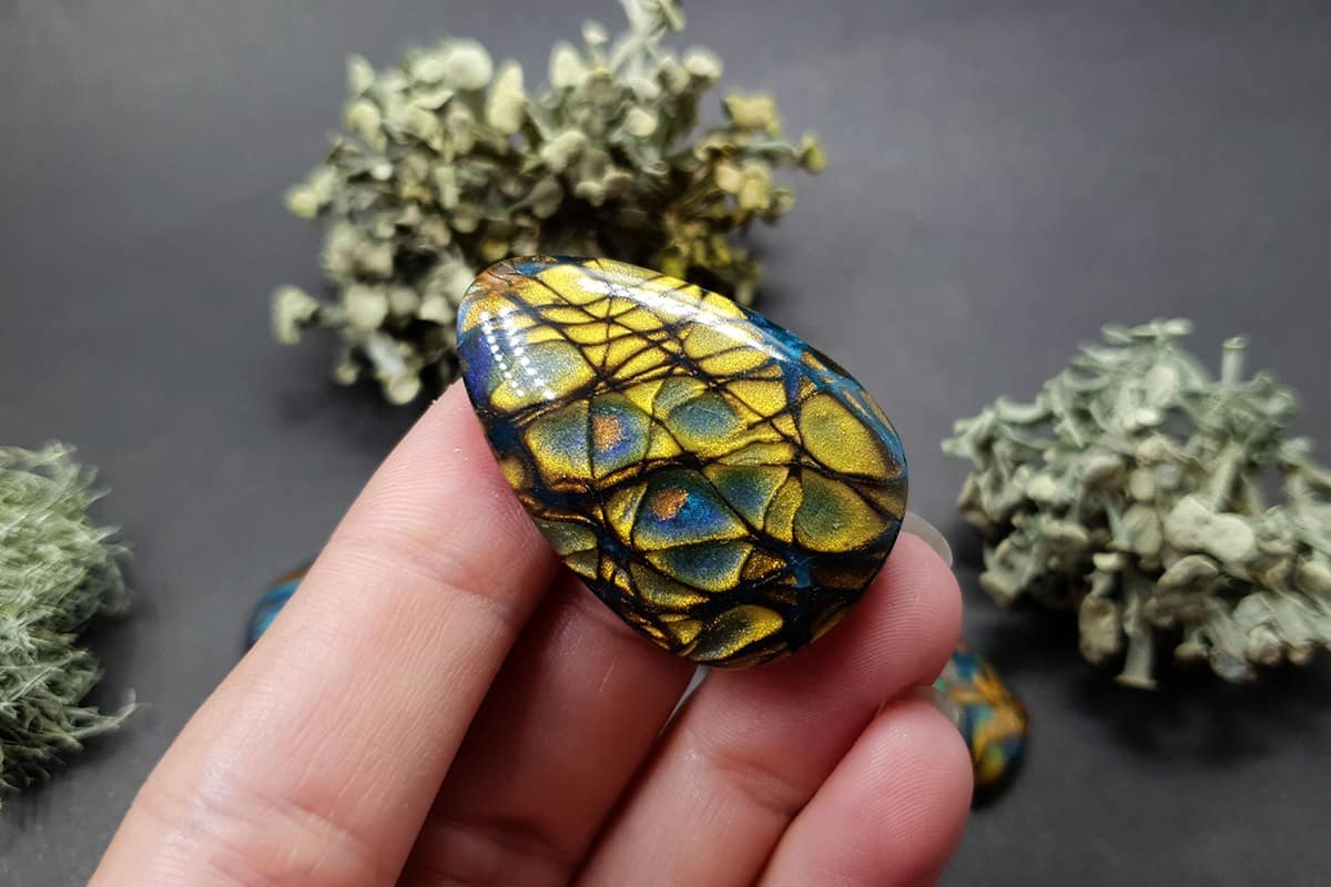 4 cabochons Faux Labradorite Stones, Polymer Clay Cabochons SweetyBijou Cabochons   