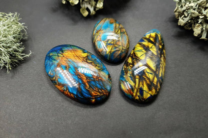 3 cabochons Faux Labradorite Stone, Polymer Clay Cabochons SweetyBijou Cabochons   