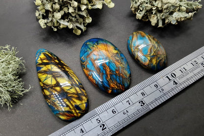 3 cabochons Faux Labradorite Stone, Polymer Clay Cabochons SweetyBijou Cabochons   