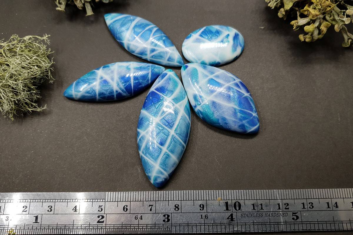 5 cabochons Faux Larimar Stone from Polymer Clay #1 Cabochons SweetyBijou Cabochons   