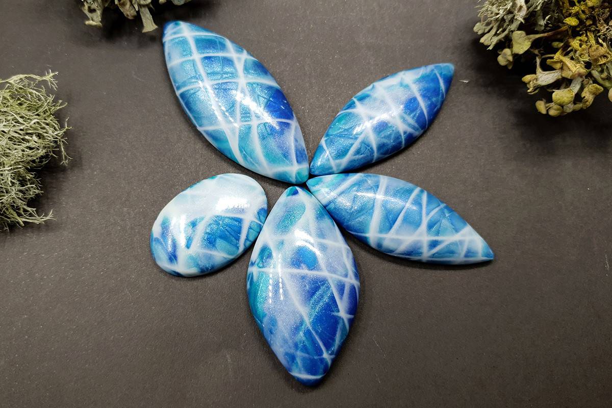 5 cabochons Faux Larimar Stone from Polymer Clay #1 Cabochons SweetyBijou Cabochons   
