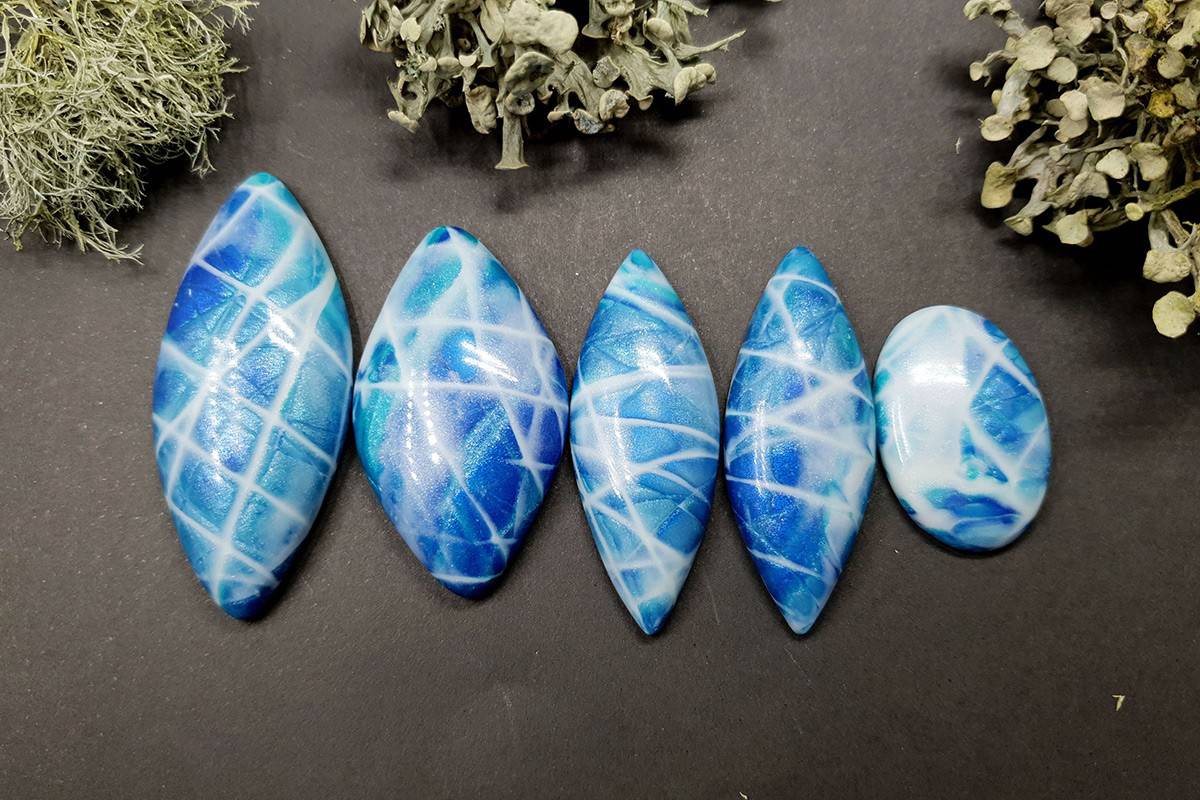 5 cabochons Faux Larimar Stone from Polymer Clay #1 Cabochons SweetyBijou Cabochons   