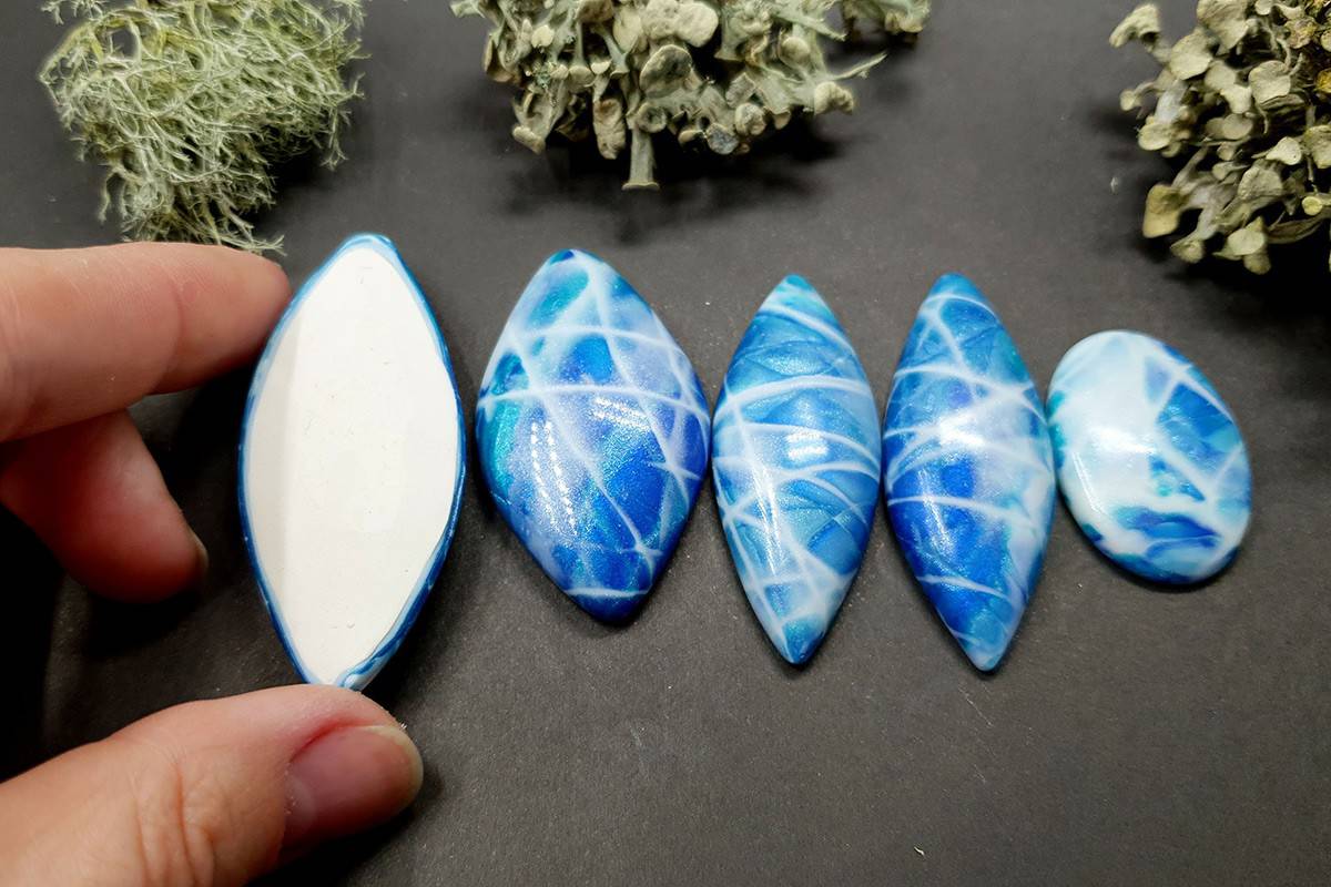 5 cabochons Faux Larimar Stone from Polymer Clay #1 Cabochons SweetyBijou Cabochons   