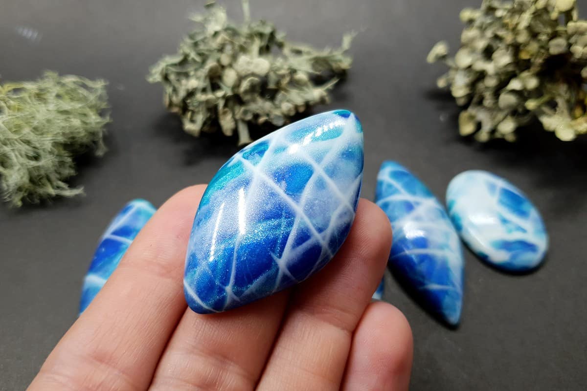 5 cabochons Faux Larimar Stone from Polymer Clay #1 Cabochons SweetyBijou Cabochons   