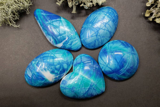 5 cabochons Faux Larimar Stone from Polymer Clay #2 Cabochons SweetyBijou Cabochons Default Title  